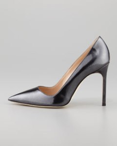 Manolo Blanik BB  Point-Toe Metallic Pump, Black Titanium $595